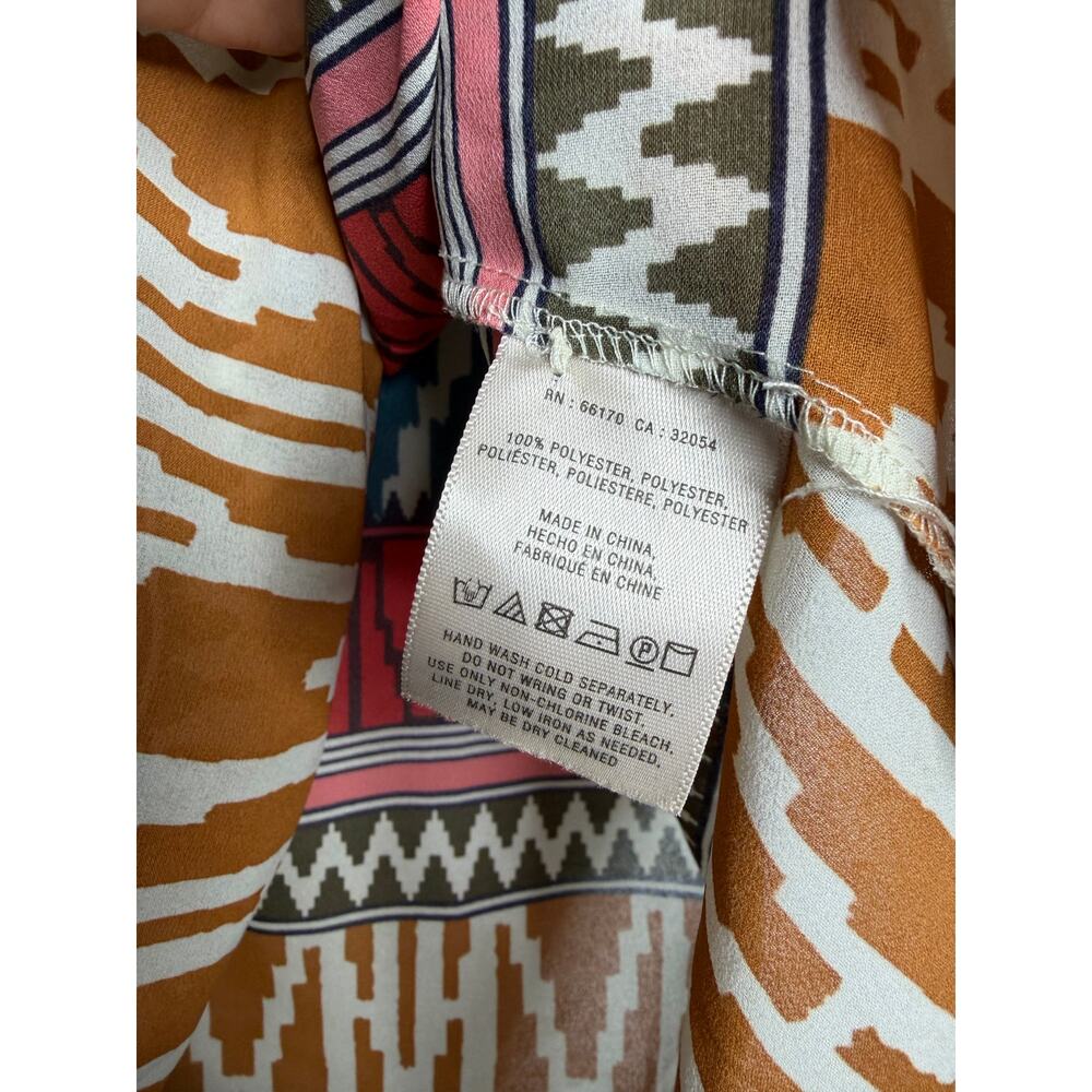 Maeve Anthropologie Women's Size 2 Long Sleeve V-Neck Ikat Aztec Print Blouse - Picture 3 of 6